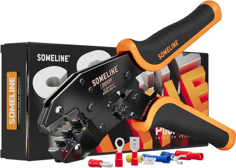 SOMELINE Crimping Pliers for Electrical Terminals, 0.34–6 mm² Self-Adjusting Ratchet Crimper, For Pre-Insulated Terminals, for Electrician, Automotive, and DIY - Image 1