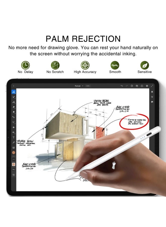 MOR IPad Pencil 2nd Generation with Magnetic Wireless/USB-C Charging and Palm Rejection, Stylus Pen Compatible with Apple iPad Pro 11" 1/2/3/4 & 12.9" 3/4/5/6, iPad Air 4/5, iPad mini 6 (White)  - Image 4