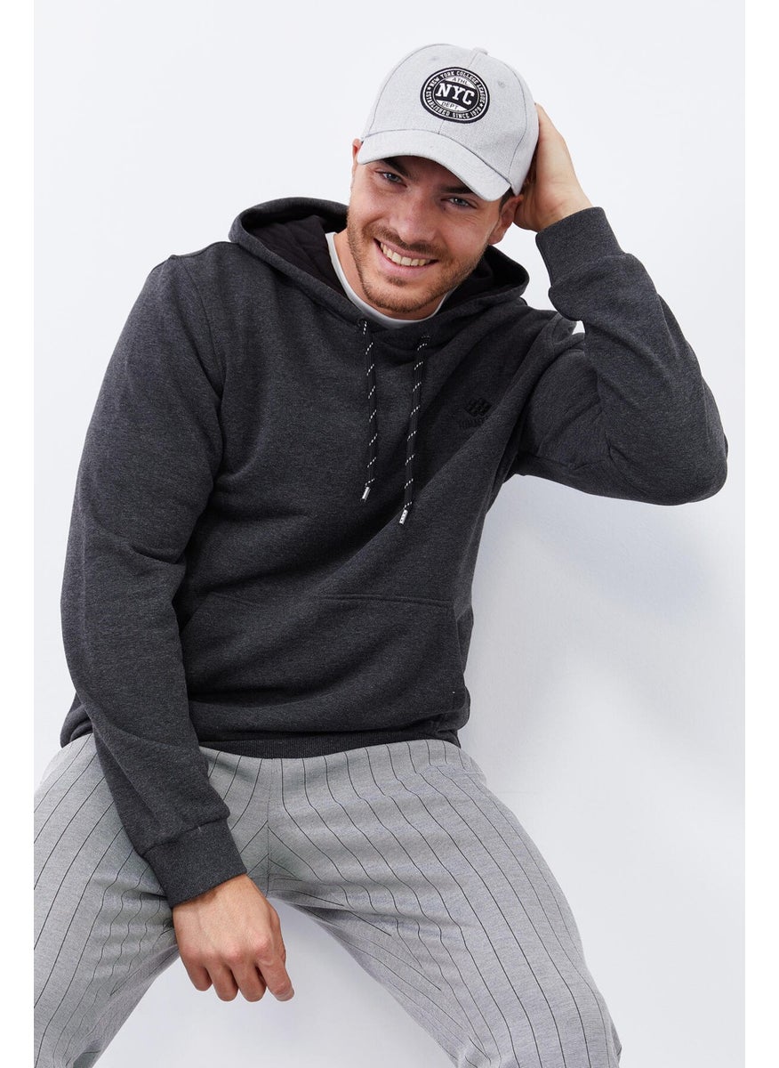 Tommy Life Anthracite Melange Men's Kangaroo Pocket Standard Pattern Hooded SWEATSHIRT-87872  - Image 1