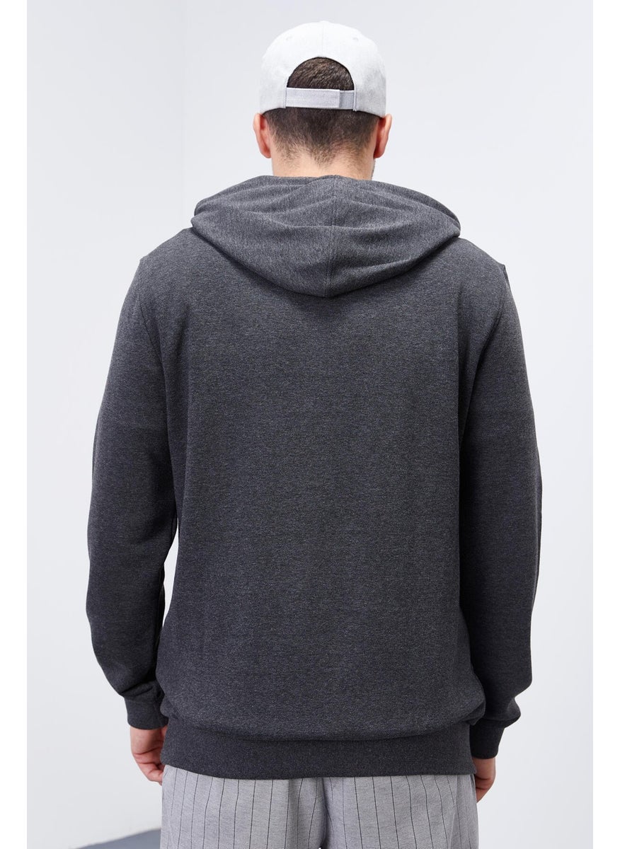Tommy Life Anthracite Melange Men's Kangaroo Pocket Standard Pattern Hooded SWEATSHIRT-87872  - Image 5