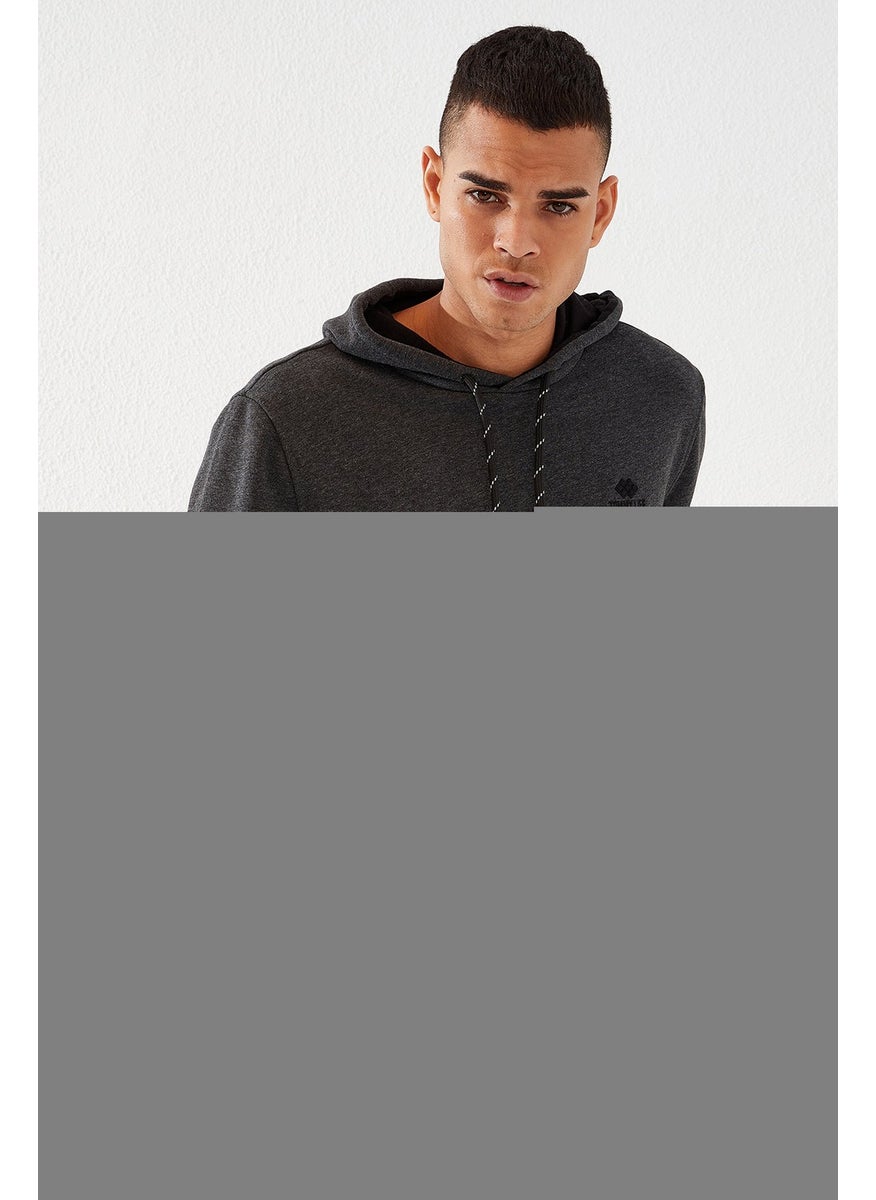 Tommy Life Anthracite Melange Men's Kangaroo Pocket Standard Pattern Hooded SWEATSHIRT-87872  - Image 4