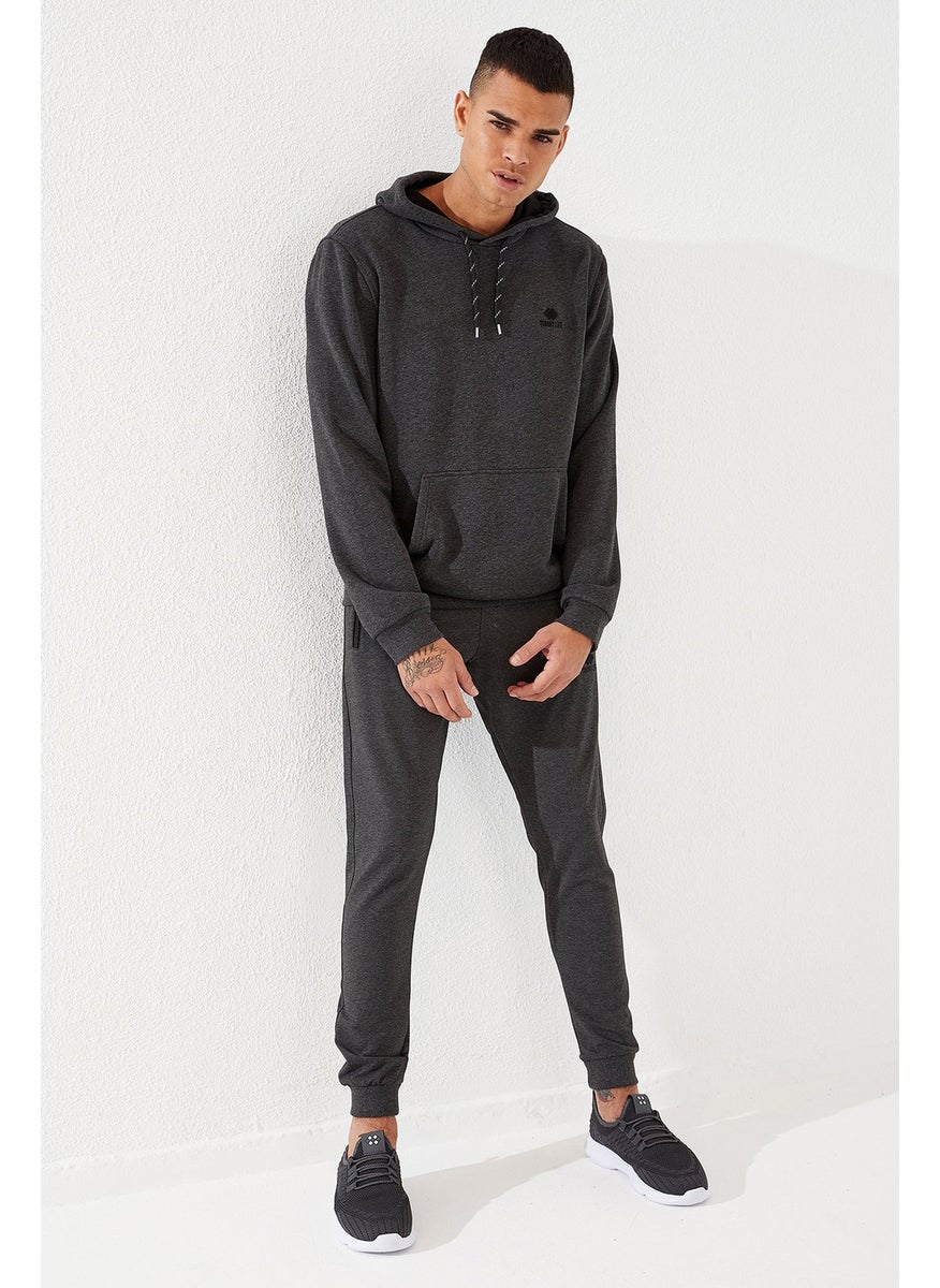 Tommy Life Anthracite Melange Men's Kangaroo Pocket Standard Pattern Hooded SWEATSHIRT-87872  - Image 2