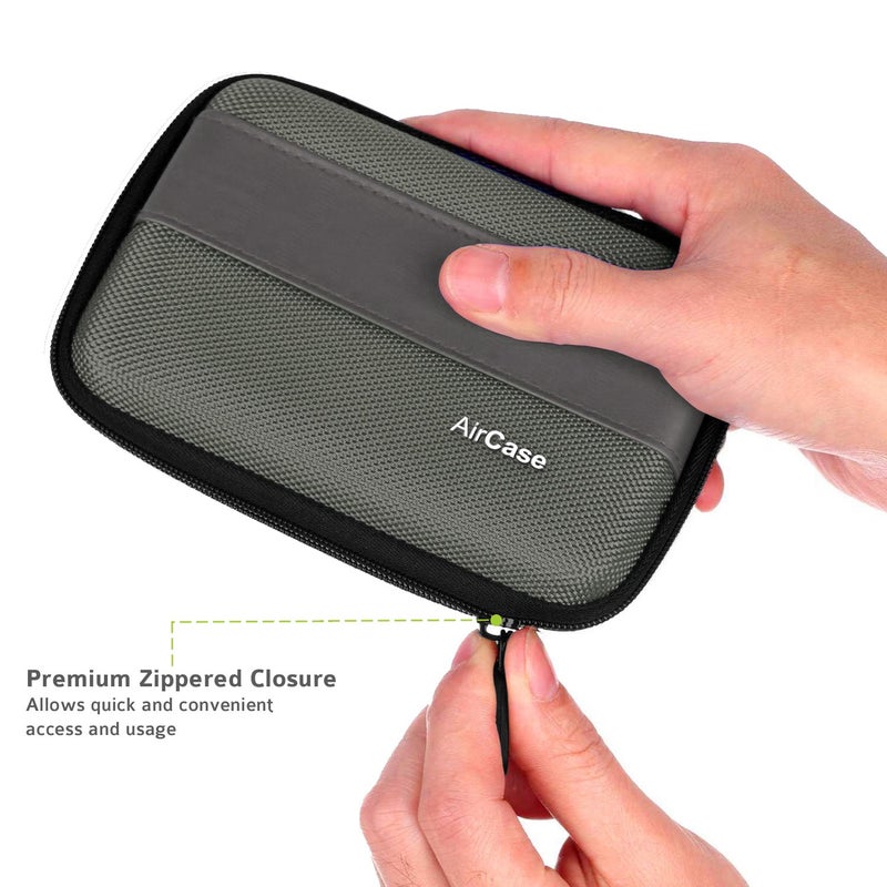 AirCase Rugged Hard Drive Case for 2.5-inch Western Digital, Seagate, Toshiba, Portable Storage Shell for Gadget Hard Disk USB Cable Power Bank Mobile Charger Earphone, Waterproof (Grey) - Image 4