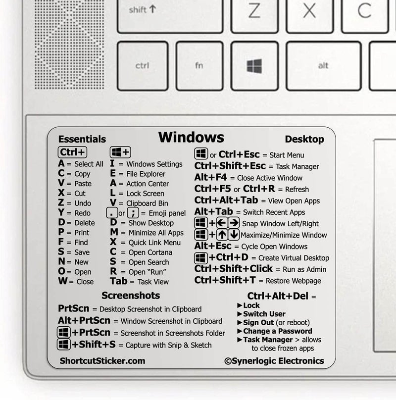Synerlogic (5pcs) Windows PC Reference Keyboard Shortcut Sticker | Vinyl, Laminated Windows Shortcut Sticker for PC Laptop or Desktop | Shortcuts Cheat Sheet (Clear/Small/5) - Image 1