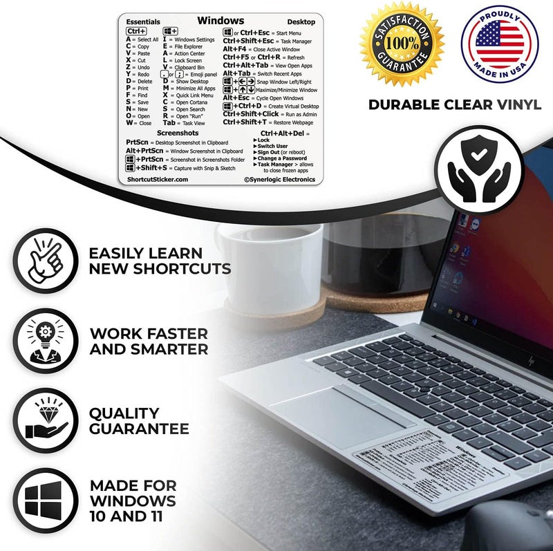 Synerlogic (5pcs) Windows PC Reference Keyboard Shortcut Sticker | Vinyl, Laminated Windows Shortcut Sticker for PC Laptop or Desktop | Shortcuts Cheat Sheet (Clear/Small/5) - Image 4