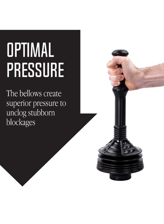 JS Jackson Supplies Professional Bellows Accordion Toilet Plunger, High Pressure Thrust Plunge Removes Heavy Duty Clogs from Clogged Bathroom Toilets, All Purpose Power Plungers for Bathrooms, Black - Image 3