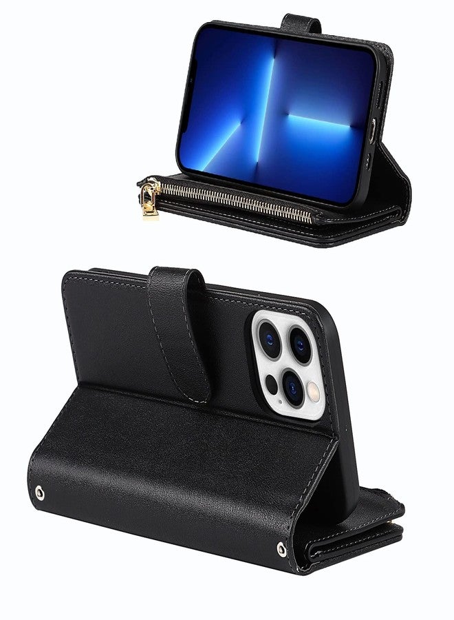 Jaorty for iPhone 13 Pro Max Phone Case Wallet for Women with Card Holder,for iPhone 13 Pro Max Crossbody Case with Strap Shoulder Lanyard, Zipper Pocket PU Leather Cases,6.7 Inch Black - Image 3