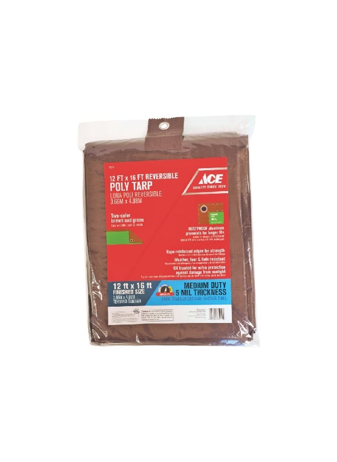 ACE Reversible Weather-Resistant Polyester Tarp Brown and Green 12 x 16 ft ‎75911 ACE-R  - Image 2