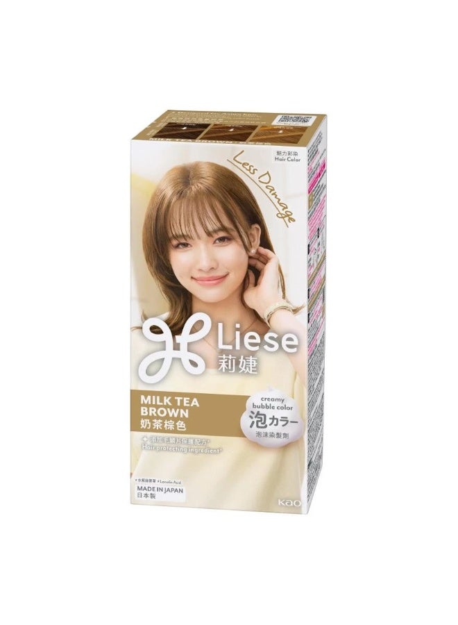 Liese Creamy Bubble Hair Color Milk Tea Brown, Easy Foam Permanent Hair Dye with Repair Treatment - Image 1