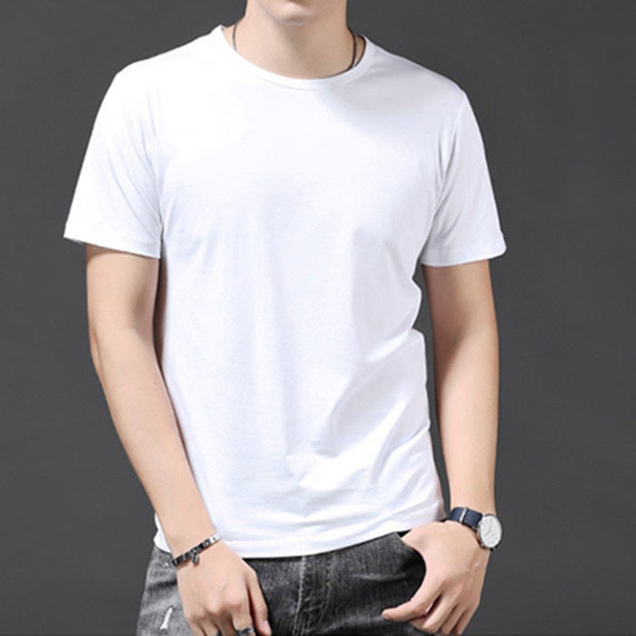 Short-Sleeved T-Shirt Men'S Pure White Slim-Fit Top T-Shirt Pure Color Half-Sleeved Plus Size Couple'S Base-Layer Shirt Inner T-Shirt - Image 1