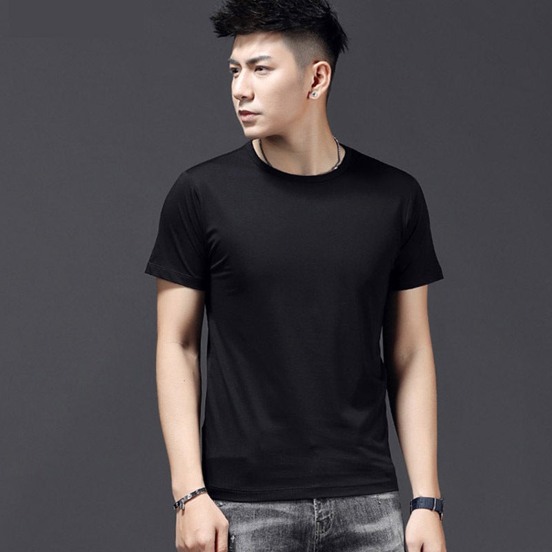 Short-Sleeved T-Shirt Men'S Pure White Slim-Fit Top T-Shirt Pure Color Half-Sleeved Plus Size Couple'S Base-Layer Shirt Inner T-Shirt - Image 3