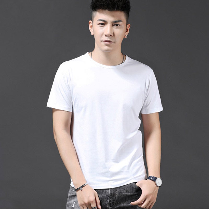 Short-Sleeved T-Shirt Men'S Pure White Slim-Fit Top T-Shirt Pure Color Half-Sleeved Plus Size Couple'S Base-Layer Shirt Inner T-Shirt - Image 2