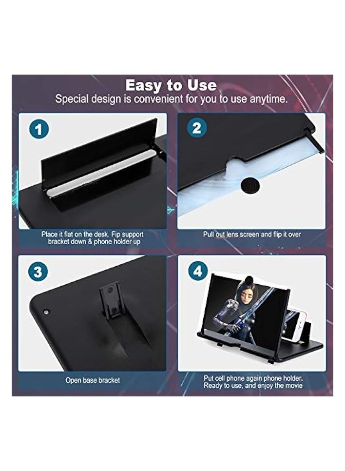 بروماس مكبر شاشة هاتف ثلاثي الأبعاد مقاس 14 بوصة - مكبر شاشة جهاز عرض مكبر عالي الدقة لمقاطع الفيديو والأفلام والألعاب - حامل هاتف قابل للطي مع مضخم شاشة - يدعم جميع الهواتف الذكية (أسود) - Image 2