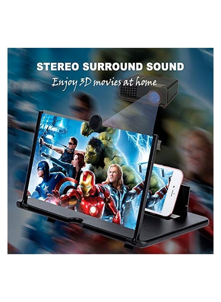 بروماس مكبر شاشة هاتف ثلاثي الأبعاد مقاس 14 بوصة - مكبر شاشة جهاز عرض مكبر عالي الدقة لمقاطع الفيديو والأفلام والألعاب - حامل هاتف قابل للطي مع مضخم شاشة - يدعم جميع الهواتف الذكية (أسود) - Image 5