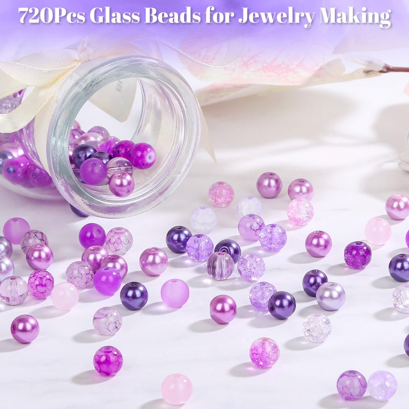 PAXCOO 720pcs Glass Beads for Jewelry Making 8mm, 24 Colors Bead Bracelet Making Kit Purple Round Loose Beads for Bracelet Earring Necklace Jewelry Making Supplies - Image 4
