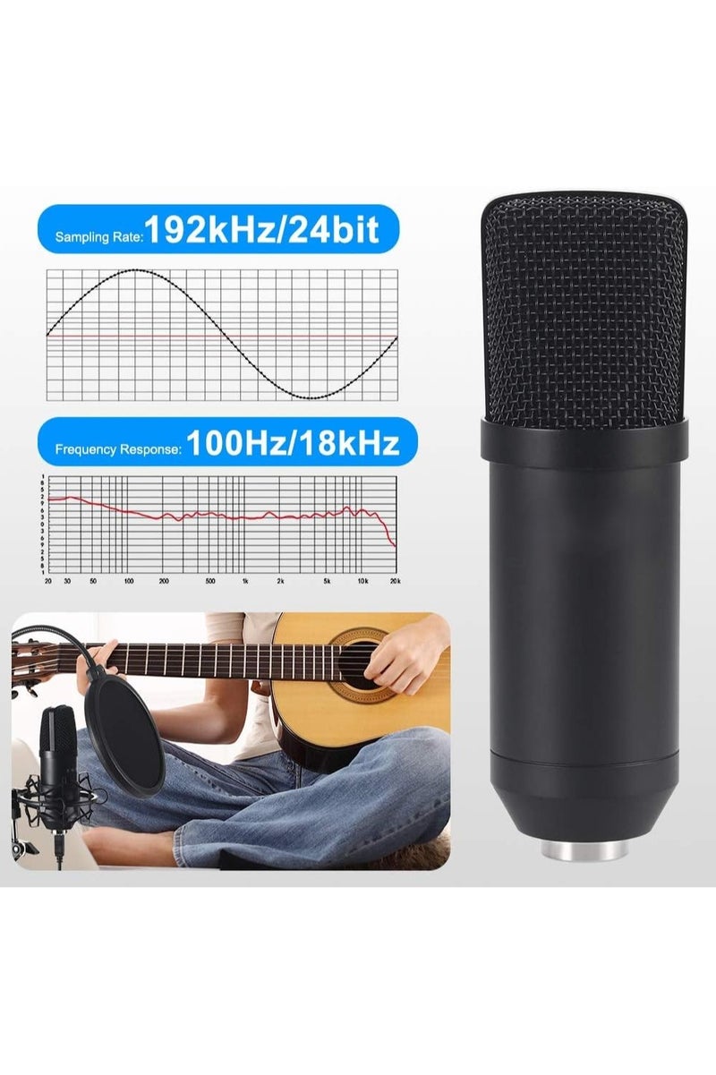 Arabest USB Condenser Microphone, 192kHz/24bit Cardioid Studio Mic Kit with Sound Card, Boom Arm, Pop Filter, Shock Mount, for PC, Skype, YouTube Recording - Image 3