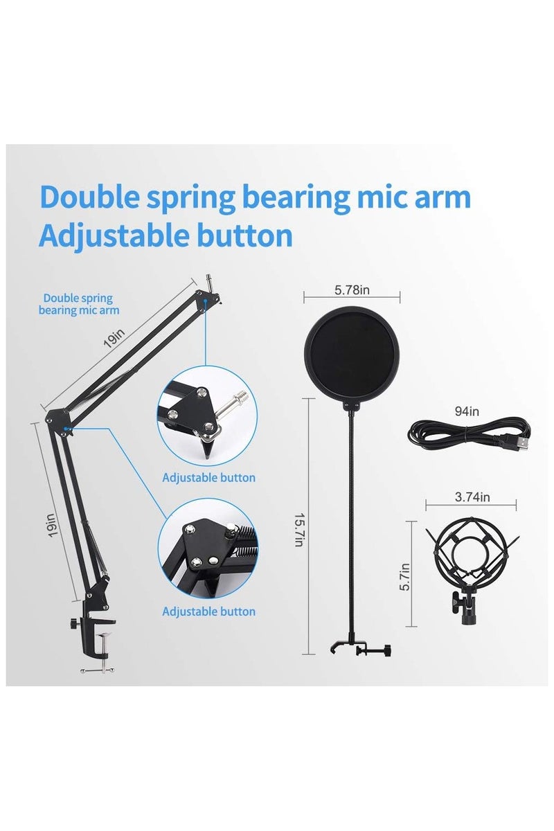 Arabest USB Condenser Microphone, 192kHz/24bit Cardioid Studio Mic Kit with Sound Card, Boom Arm, Pop Filter, Shock Mount, for PC, Skype, YouTube Recording - Image 5