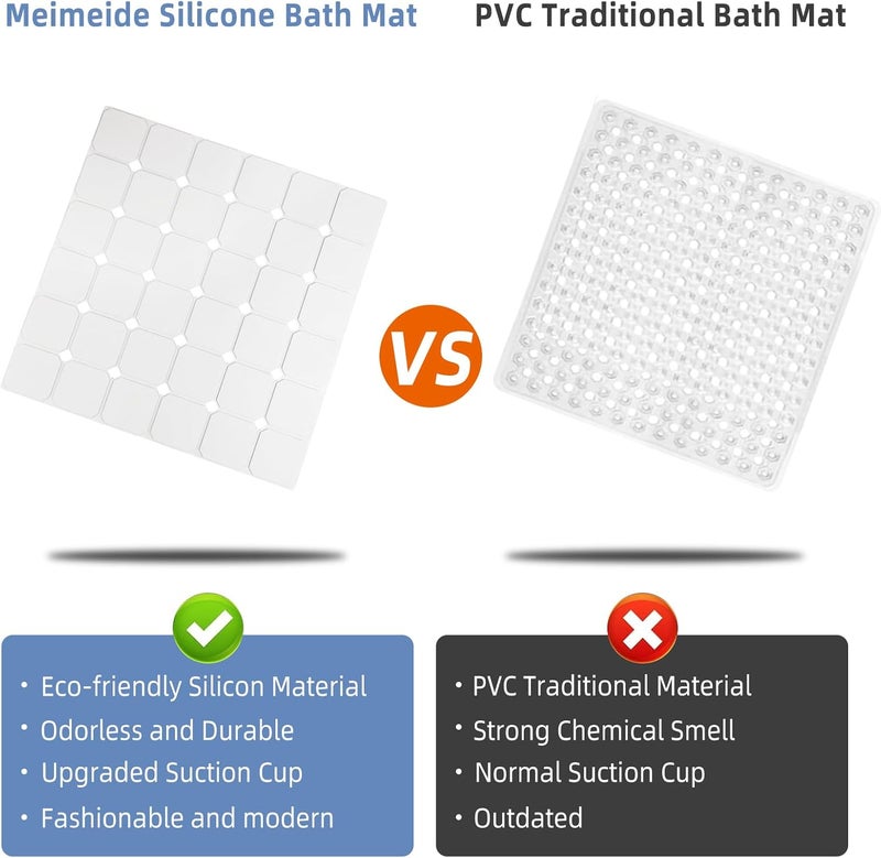 MeimeiDe Shower Mat Non Slip 21"x21" Silicone Foldable Bath Mat with Suction Cups & Drain Holes, Odorless, Eco-Friendly & Durable, Machine Washable Shower Stall Mat for Adults, Seniors White - Image 4