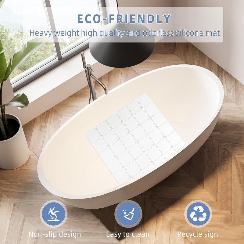 MeimeiDe Shower Mat Non Slip 21"x21" Silicone Foldable Bath Mat with Suction Cups & Drain Holes, Odorless, Eco-Friendly & Durable, Machine Washable Shower Stall Mat for Adults, Seniors White - Image 2
