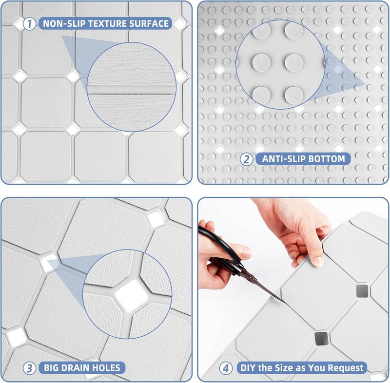 MeimeiDe Shower Mat Non Slip 21"x21" Silicone Foldable Bath Mat with Suction Cups & Drain Holes, Odorless, Eco-Friendly & Durable, Machine Washable Shower Stall Mat for Adults, Seniors White - Image 5