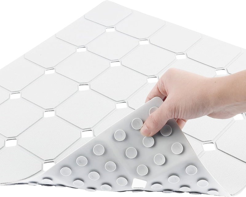 MeimeiDe Shower Mat Non Slip 21"x21" Silicone Foldable Bath Mat with Suction Cups & Drain Holes, Odorless, Eco-Friendly & Durable, Machine Washable Shower Stall Mat for Adults, Seniors White - Image 1