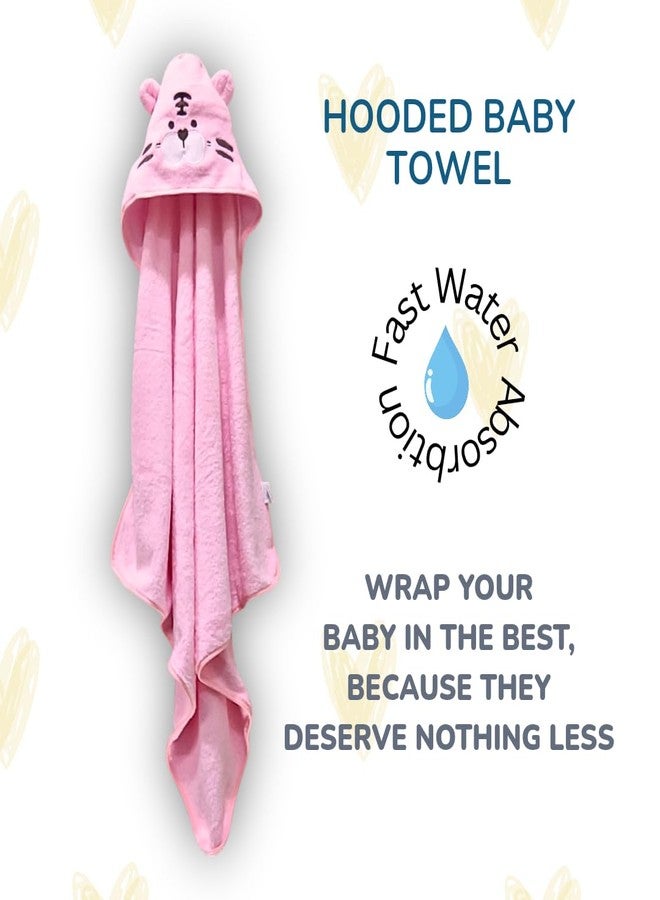 RV Mart Baby Hooded Bath Towel Soft 100% Cotton Super Absorbent Wrap Bathrobe Style Tiger Pink for Newborns Infant & Toddlers Boys and Girls - Image 2