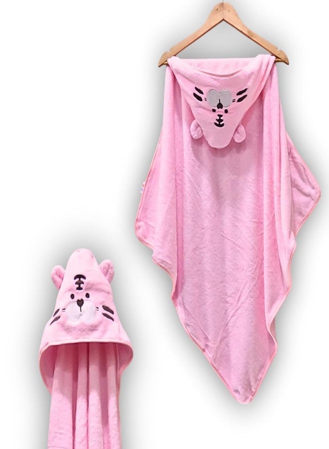 RV Mart Baby Hooded Bath Towel Soft 100% Cotton Super Absorbent Wrap Bathrobe Style Tiger Pink for Newborns Infant & Toddlers Boys and Girls - Image 1