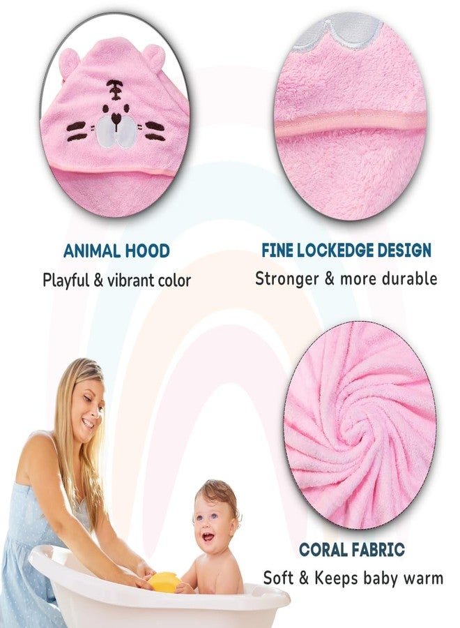 RV Mart Baby Hooded Bath Towel Soft 100% Cotton Super Absorbent Wrap Bathrobe Style Tiger Pink for Newborns Infant & Toddlers Boys and Girls - Image 3