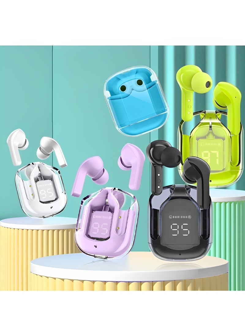 REOCLE Wireless Earbuds Bluetooth Headphones with ENC Noise Canceling Translucent Earphones HiFi Dual Stereo Microphone Mini in-Ear Earbuds with Charging Case & LED Digital Display  - Image 2