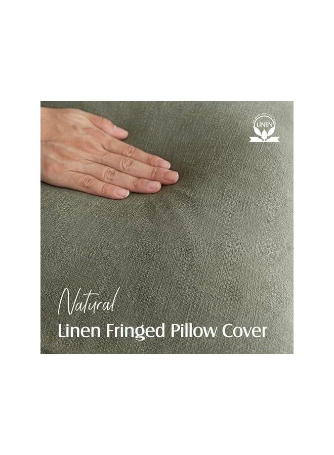 The Bros Decorative Linen Throw Pillow Covers, 45x45 cm, Set of 2, with Fringe (Olive Green) - Image 3