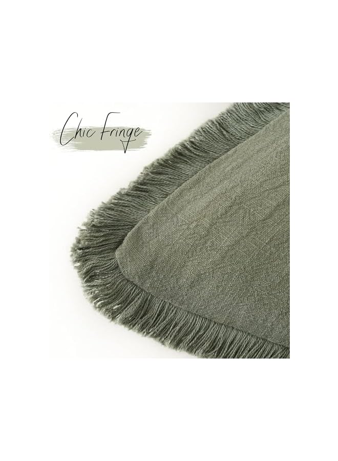 The Bros Decorative Linen Throw Pillow Covers, 45x45 cm, Set of 2, with Fringe (Olive Green) - Image 2