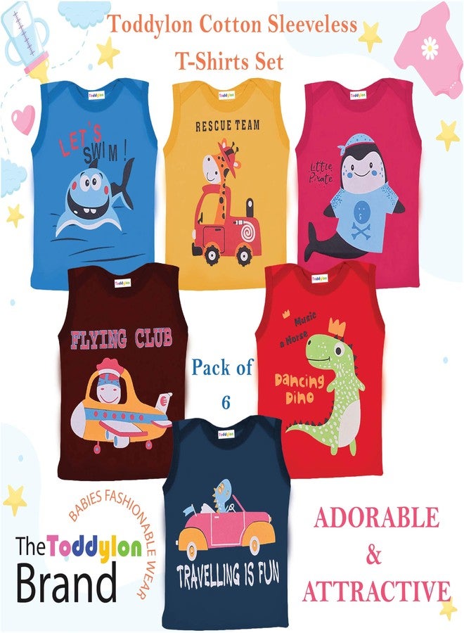 Toddylon Baby Boys & Baby Girls Tshirts Cotton Printed Round Neck Sleeveless T-Shirt Summer Tshirts Casual Tops (T-Shirts Only) (Pack of 6, 6-12 Months) - Image 5
