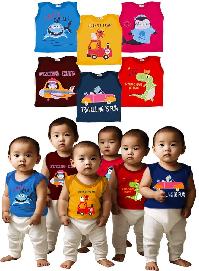 Toddylon Baby Boys & Baby Girls Tshirts Cotton Printed Round Neck Sleeveless T-Shirt Summer Tshirts Casual Tops (T-Shirts Only) (Pack of 6, 6-12 Months) - Image 1