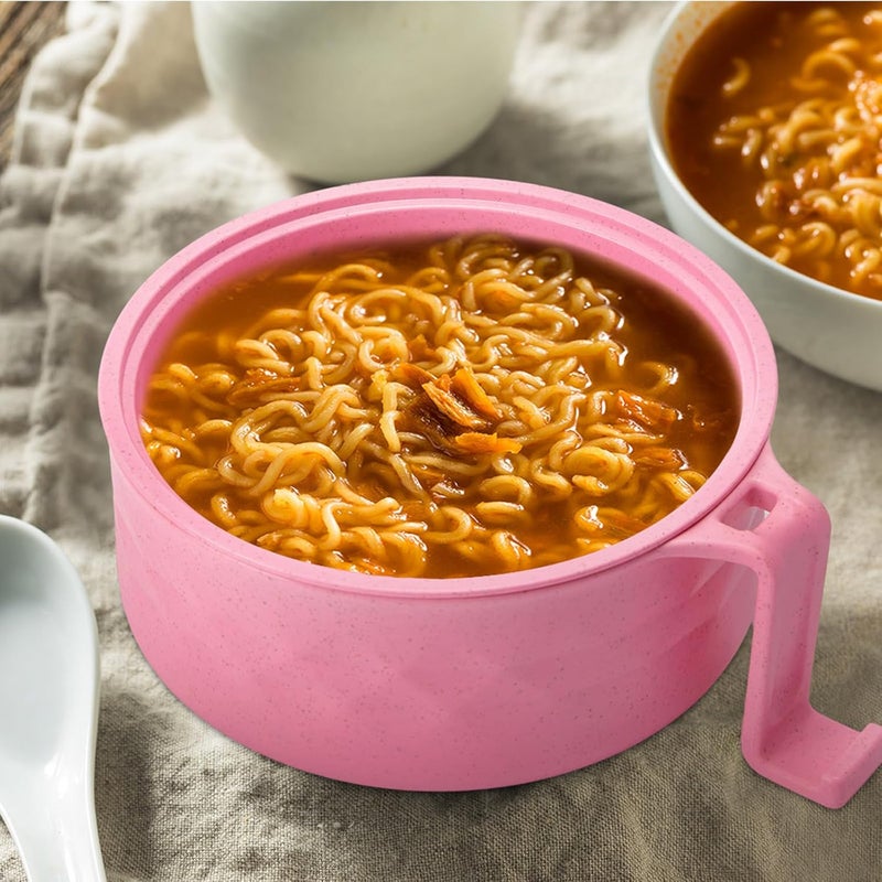 Romooa 2 Sets Microwave Ramen Bowl 33 oz Wheat Fiber Portable Instant Noodle Cooker Bowl with Handles Strainer Spoon Chopstick Fork College Dorm Room Apartment EssentialsBeige Pink - Image 5