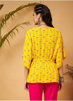 SASSAFRAS Floral Print Ruched Waist Batwing Sleeves Top by Styli  - Image 5