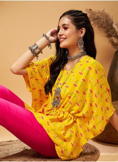 SASSAFRAS Floral Print Ruched Waist Batwing Sleeves Top by Styli  - Image 3
