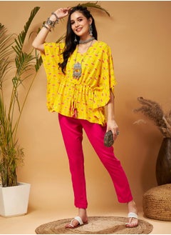SASSAFRAS Floral Print Ruched Waist Batwing Sleeves Top by Styli  - Image 2