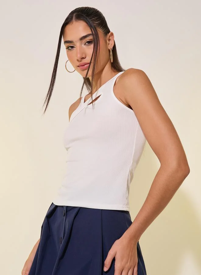 Take Two Solid Asymmetric Neck Cut Out Tank Top