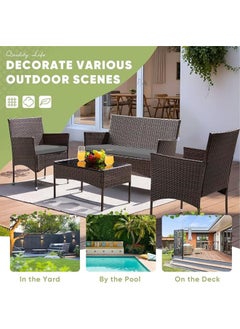 Sweet Furniture 4 Piece Patio Furniture Set - Brown and Black Rattan Chairs with Glassless Coffee Table, Outdoor Conversation Set for Garden, Porch, Deck or Pool  - Image 2