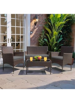 Sweet Furniture 4 Piece Patio Furniture Set - Brown and Black Rattan Chairs with Glassless Coffee Table, Outdoor Conversation Set for Garden, Porch, Deck or Pool  - Image 1