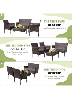Sweet Furniture 4 Piece Patio Furniture Set - Brown and Black Rattan Chairs with Glassless Coffee Table, Outdoor Conversation Set for Garden, Porch, Deck or Pool  - Image 4