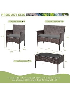 Sweet Furniture 4 Piece Patio Furniture Set - Brown and Black Rattan Chairs with Glassless Coffee Table, Outdoor Conversation Set for Garden, Porch, Deck or Pool  - Image 5