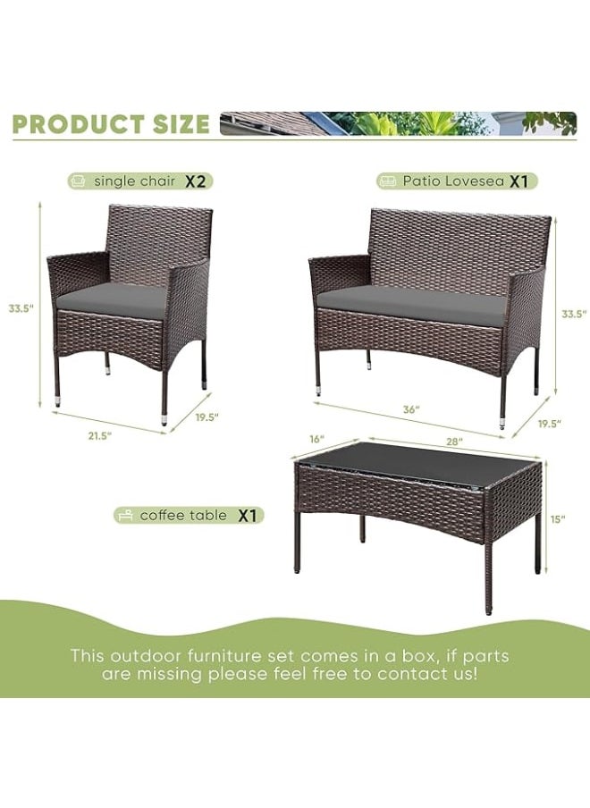 Sweet Furniture 4 Piece Patio Furniture Set - Brown and Black Rattan Chairs with Glassless Coffee Table, Outdoor Conversation Set for Garden, Porch, Deck or Pool  - Image 5