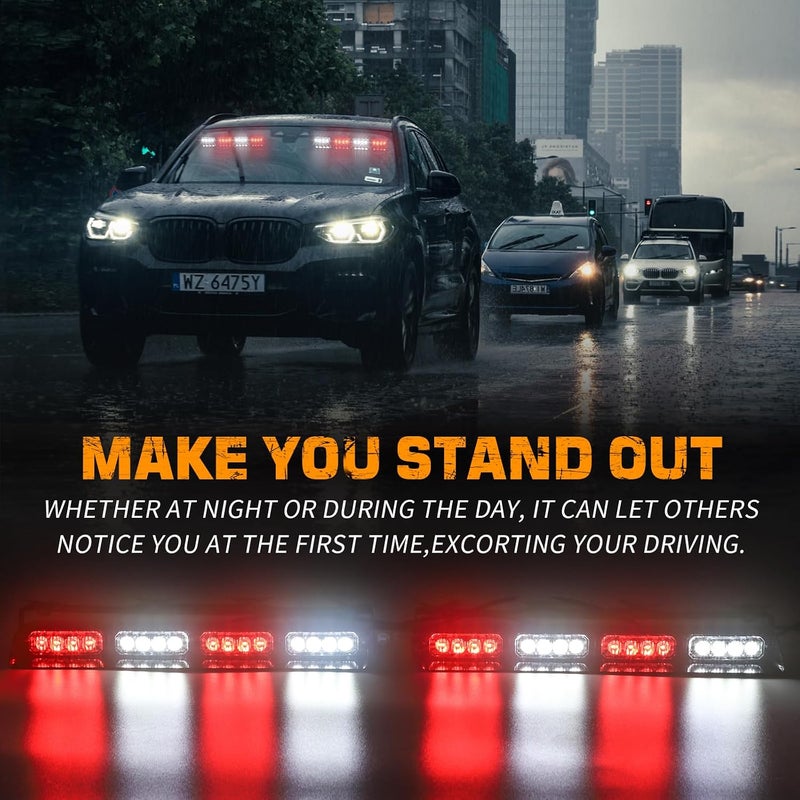 XRIDONSEN أضواء وميض الطوارئ للواجهة الأمامية/الخلفية للزجاج الأمامي والخلفي لسيارات الإطفاء التطوعية والشاحنات (2×14 بوصة، أحمر أبيض) - Image 2