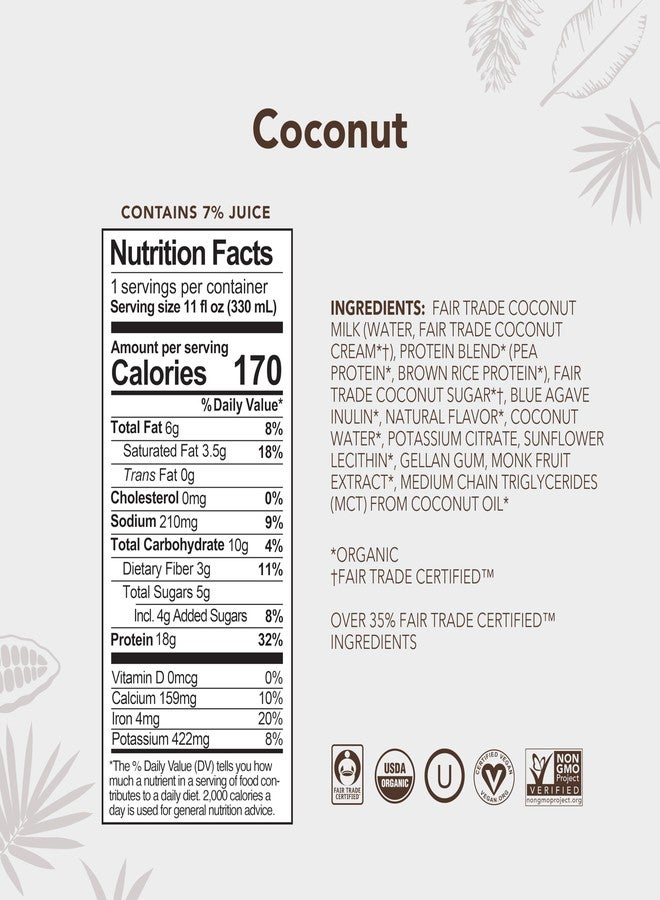 ALOHA Organic Plant-Based Protein Drink - Coconut Flavor | 18g Protein, 5g Sugar, 3g Fiber | Made with Creamy Coconut Milk, Fair Trade Certified, No Stevia | Vegan, Non-GMO, Gluten-Free, 11 fl oz (12 Pack) - Image 4
