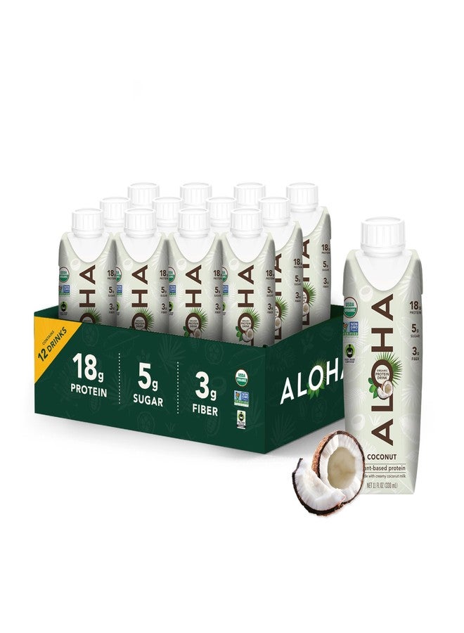 ALOHA Organic Plant-Based Protein Drink - Coconut Flavor | 18g Protein, 5g Sugar, 3g Fiber | Made with Creamy Coconut Milk, Fair Trade Certified, No Stevia | Vegan, Non-GMO, Gluten-Free, 11 fl oz (12 Pack) - Image 1