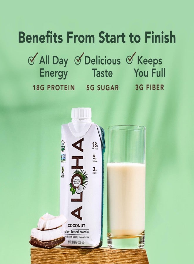ALOHA Organic Plant-Based Protein Drink - Coconut Flavor | 18g Protein, 5g Sugar, 3g Fiber | Made with Creamy Coconut Milk, Fair Trade Certified, No Stevia | Vegan, Non-GMO, Gluten-Free, 11 fl oz (12 Pack) - Image 3