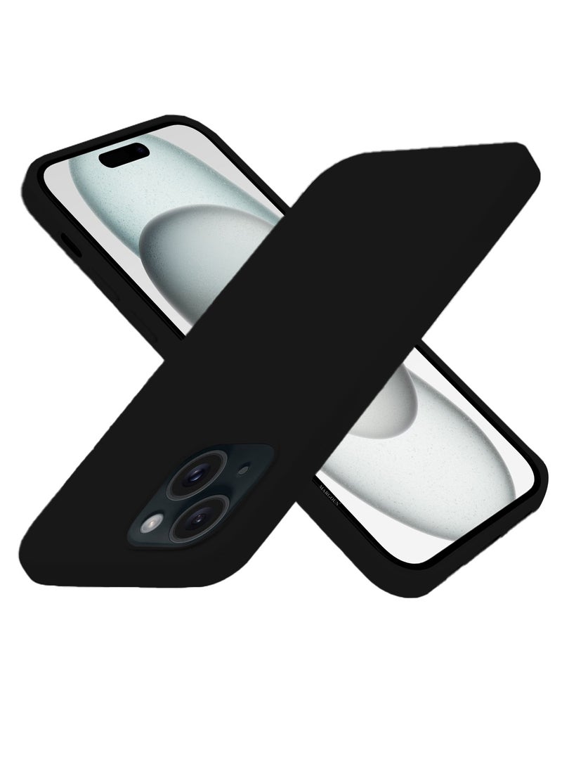 Silicone Case Cover for Apple iPhone 15 Plus, Slim Protective Cover with Microfiber Lining, Drop Protection - Black - Image 3