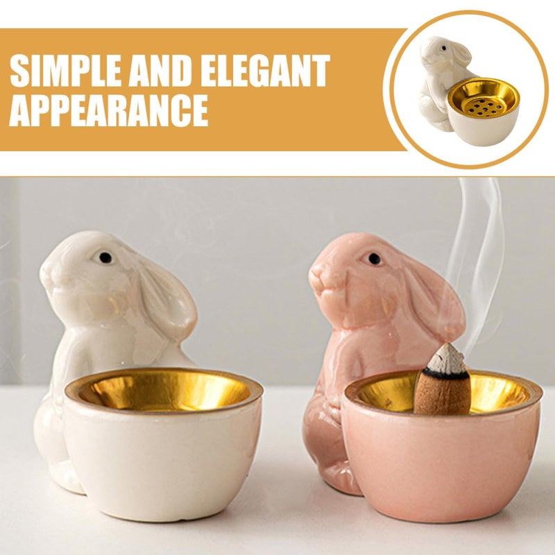حامل مباخر أرنب من السيراميك الأبيض لعطر المنزل وديكور الطاولة - Image 4