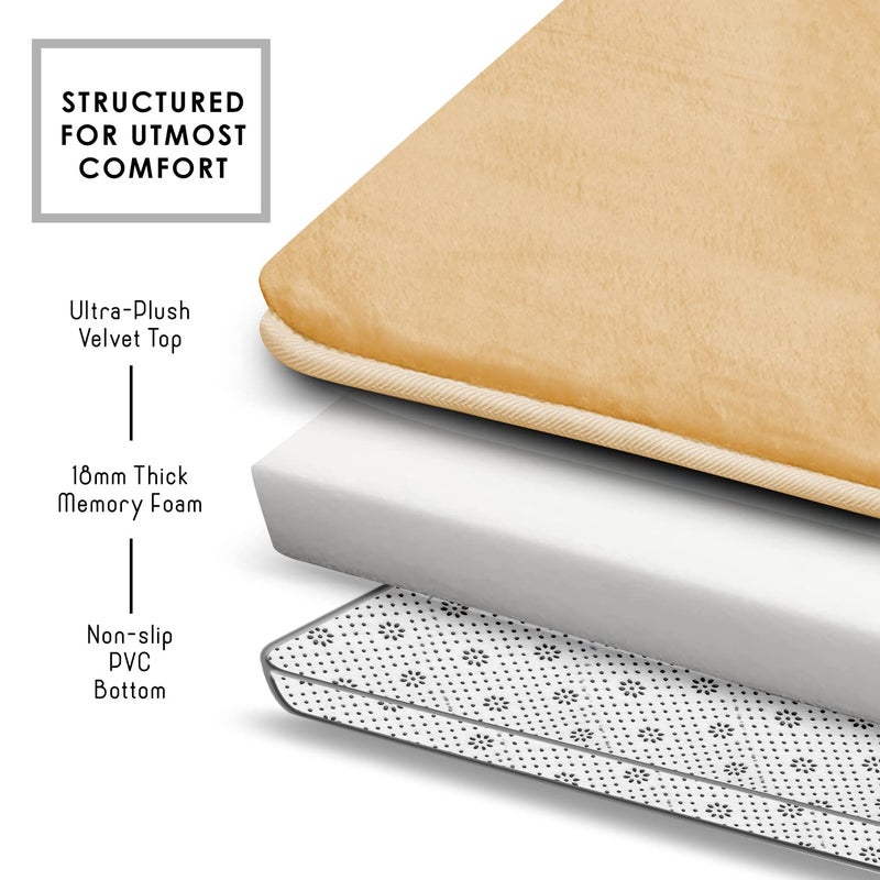 Clara Clark 2 Piece Bathroom Rugs Bath Mat Set, Velvet Memory Foam Bath Mats for Bathroom - Non-Slip, PVC Backing Bath Rugs, Washable - Dries Quickly, Cream - Image 4